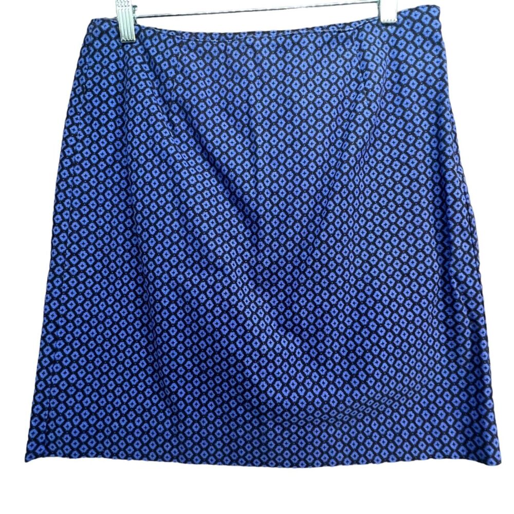 LL Bean Pencil Skirt Womens 6 Blue Black Geometric Favorite Fit Comfort Stretch
